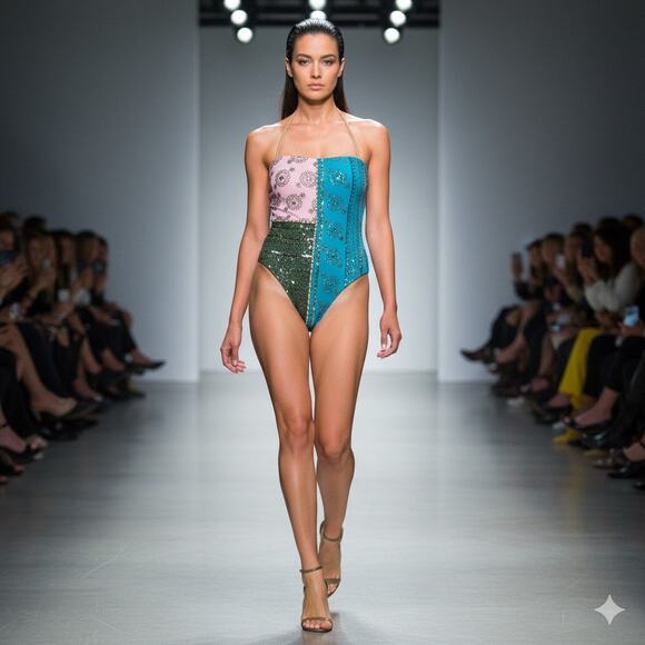 Gianfranco Ferre 90's vintage bright Patchwork Sequin embellished bodysuit - Picture 1 of 10